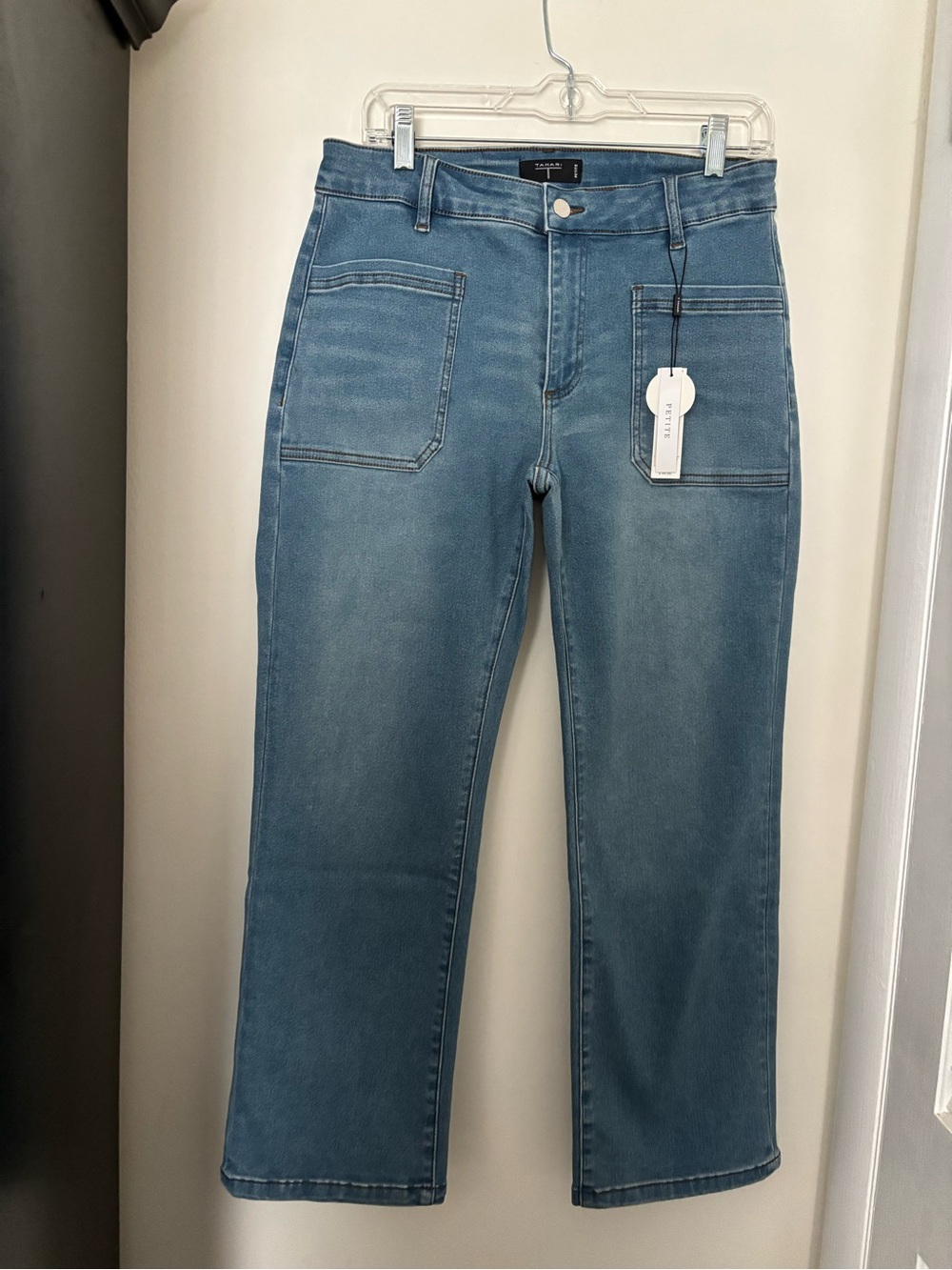 Tahari Light Blue Straight-Leg Jeans with Patch Pockets